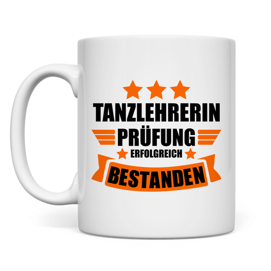 Weisse Keramiktasse als Geschenk zur bestandenen Tanzlehrerin Ausbildung – ein bleibender Moment im Alltag