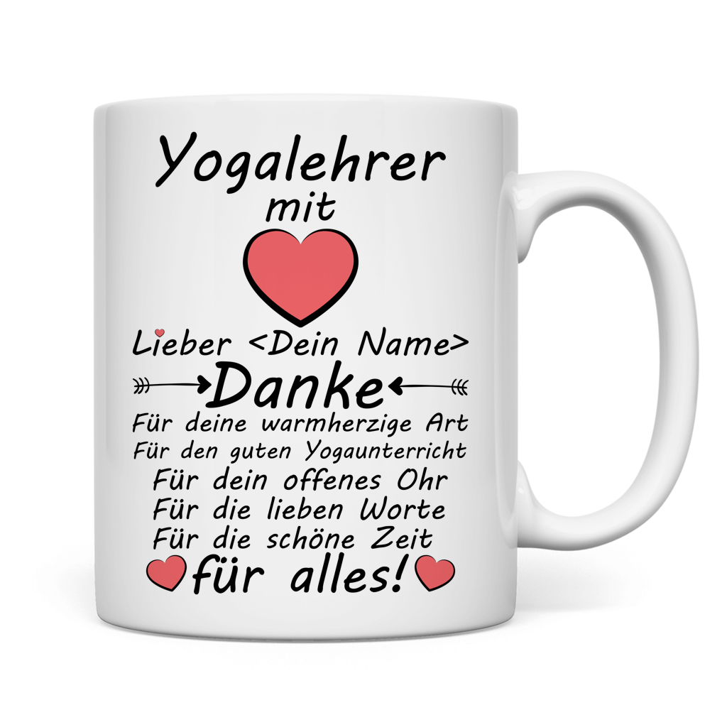 Abschiedsgeschenk fuer Yogalehrer von Kursgruppe: Keramiktasse mit Name, ideal zum Dankesagen nach dem letzten Kurs
