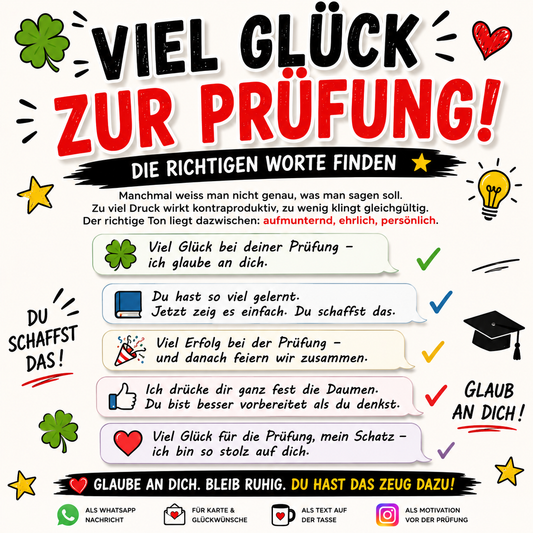 viel glück für die prüfung wünschen aufmunternde sprüche für Whatsapp oder Karte schreiben
