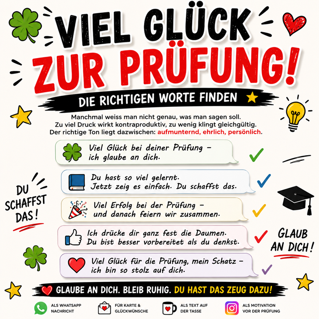viel glück für die prüfung wünschen aufmunternde sprüche für Whatsapp oder Karte schreiben