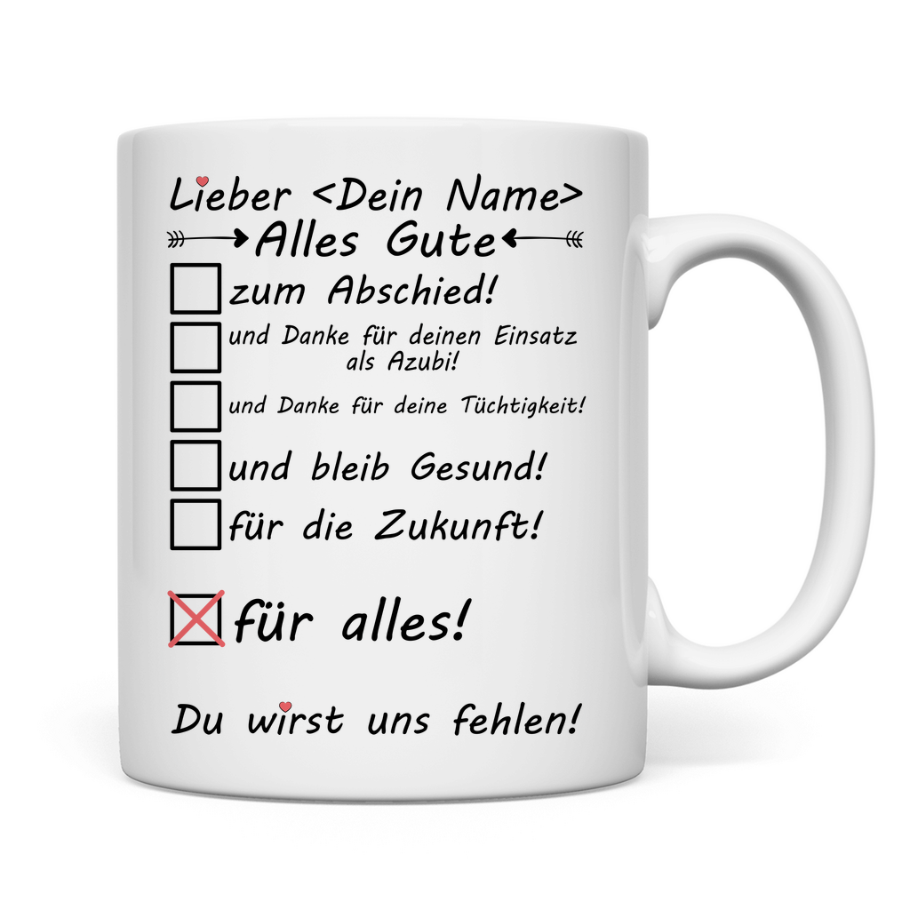zum Abschied ausgelernter Azubi  | Tasse | Prüfung bestanden Geschenk 